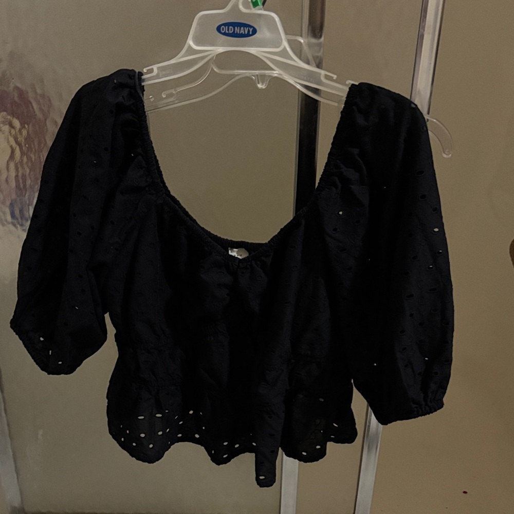 a new day Black Eyelet Blouse